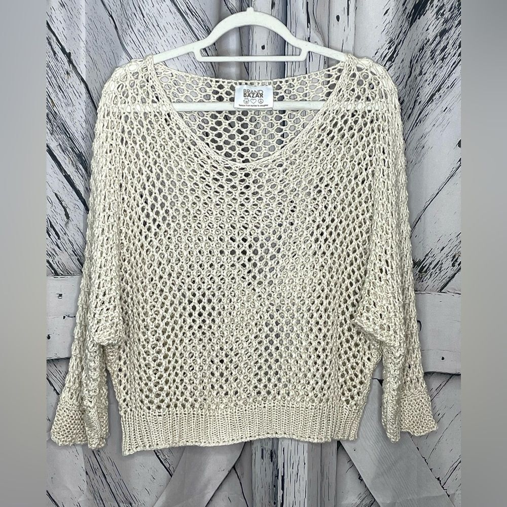 Brand Bazar Crochet Relaxed Fit Sweater Cream M